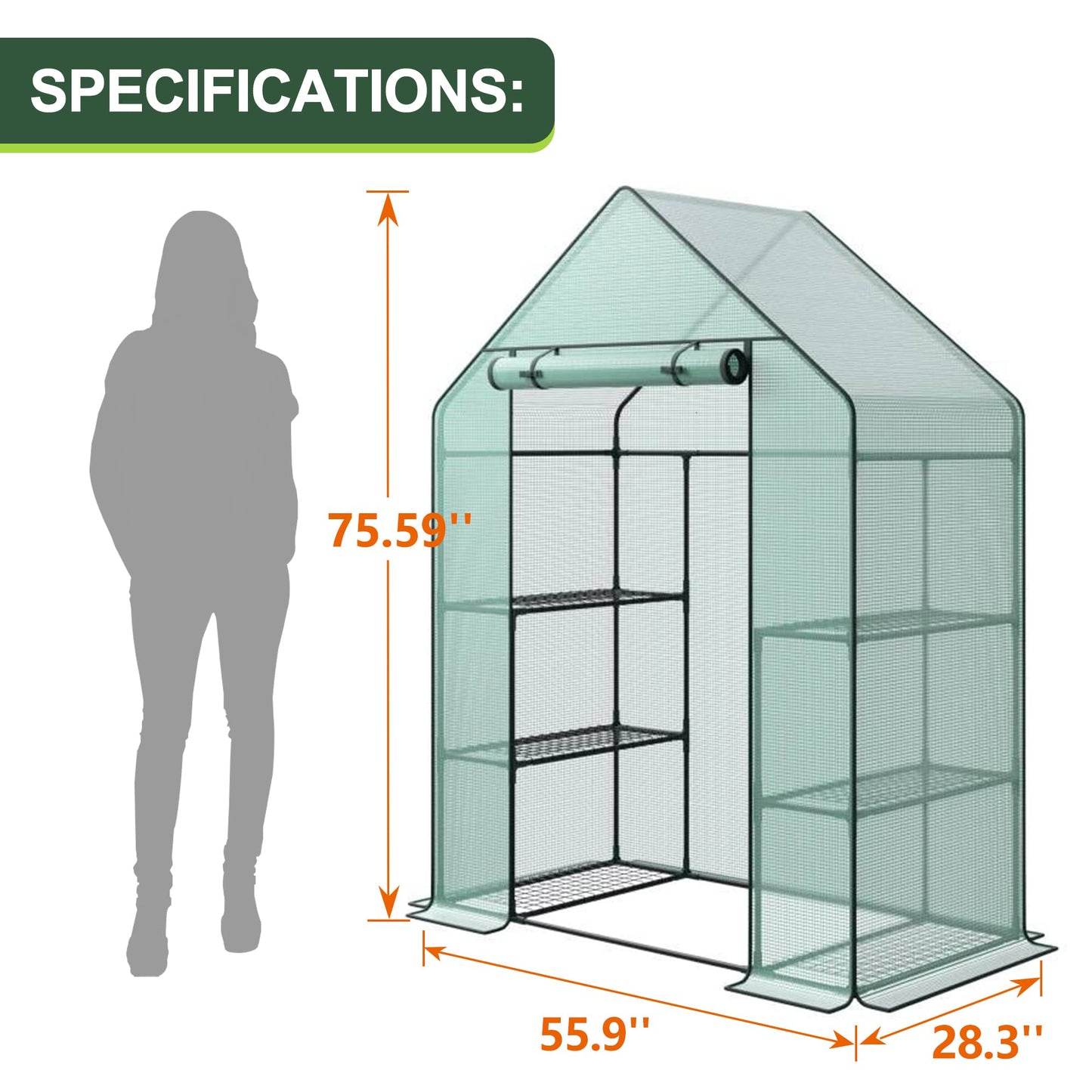 3 Tier 6 Shelves Mini Walk-in Greenhouse, 56 x 28 x 76 inch, Durable PE Cover Green House Kit with Anchors and Ropes, Outdoor Plant Gardening Hot House for Growing Vegetables, Flowers