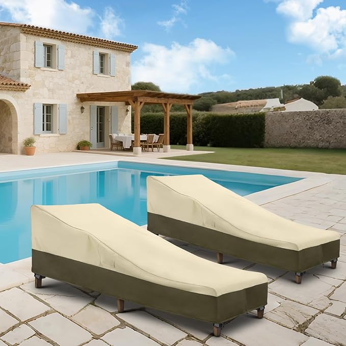 SunPatio Chaise Lounge Cover Outdoor Waterproof, Heavy Duty 2 Pack Patio Lounge