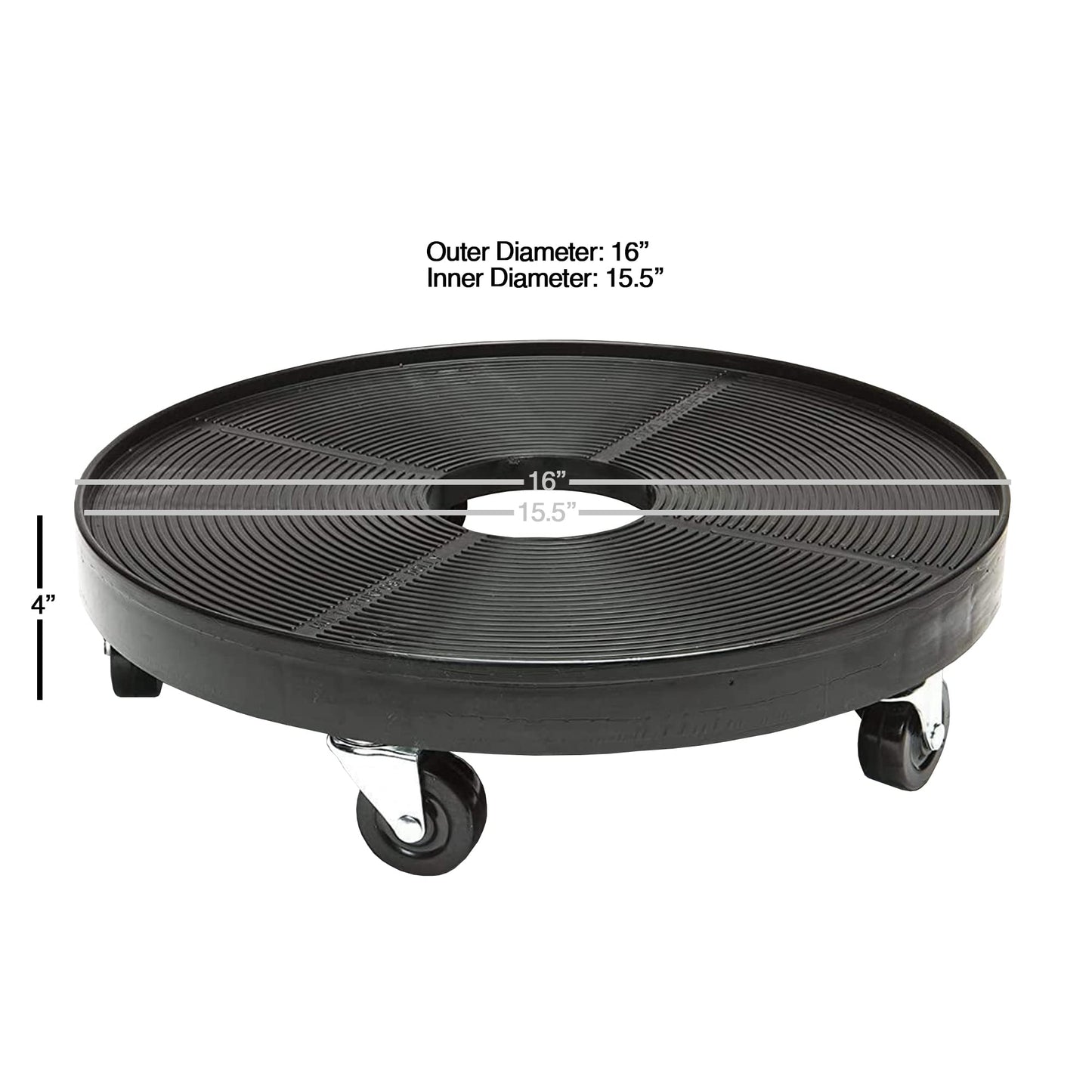 DeVaultEnterprises 16" Rolling Plant Caddy with Drain Hole, Heavy Duty Plant Dolly with Wheels & Locking Wheel, Indoor Outdoor Planter Base for Pots, Round Plant Tray, Black, Supports 500 lbs