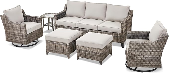 6 Piece Outdoor Patio Wicker Furniture Sets-High Back Outdoor Conversation Set