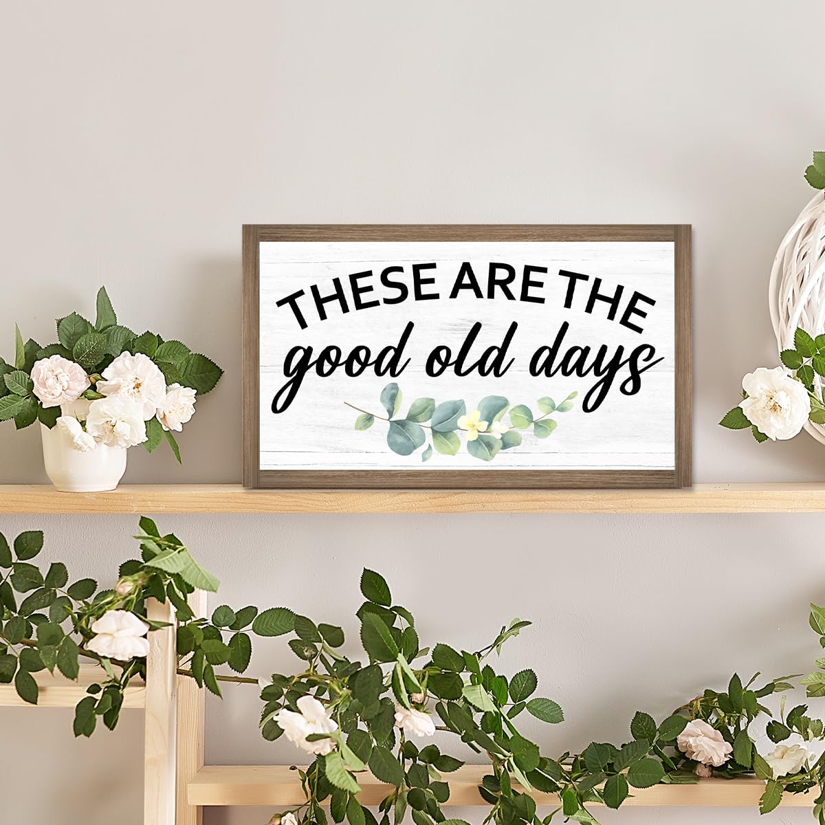 These Are The Good Old Days Wooden Box Sign Desk Decor,Rustic Farmhouse Love Sign Wood Block for Home Bedroom Shelf Tabletop Wall Decor