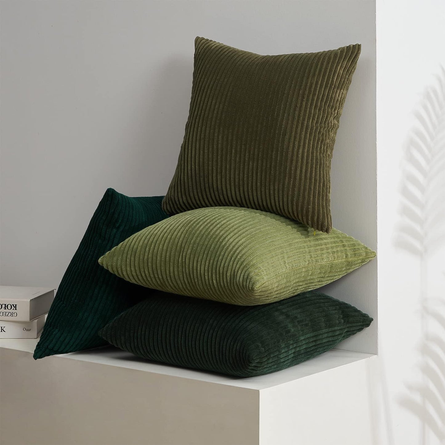 Topfinel Corduroy Throw Pillow Covers Pack of 2 Gray 16"x16" No Insert with Hidden Zipper | Decorative Cushion Covers for Fall, Halloween, Thanksgiving, Christmas Green