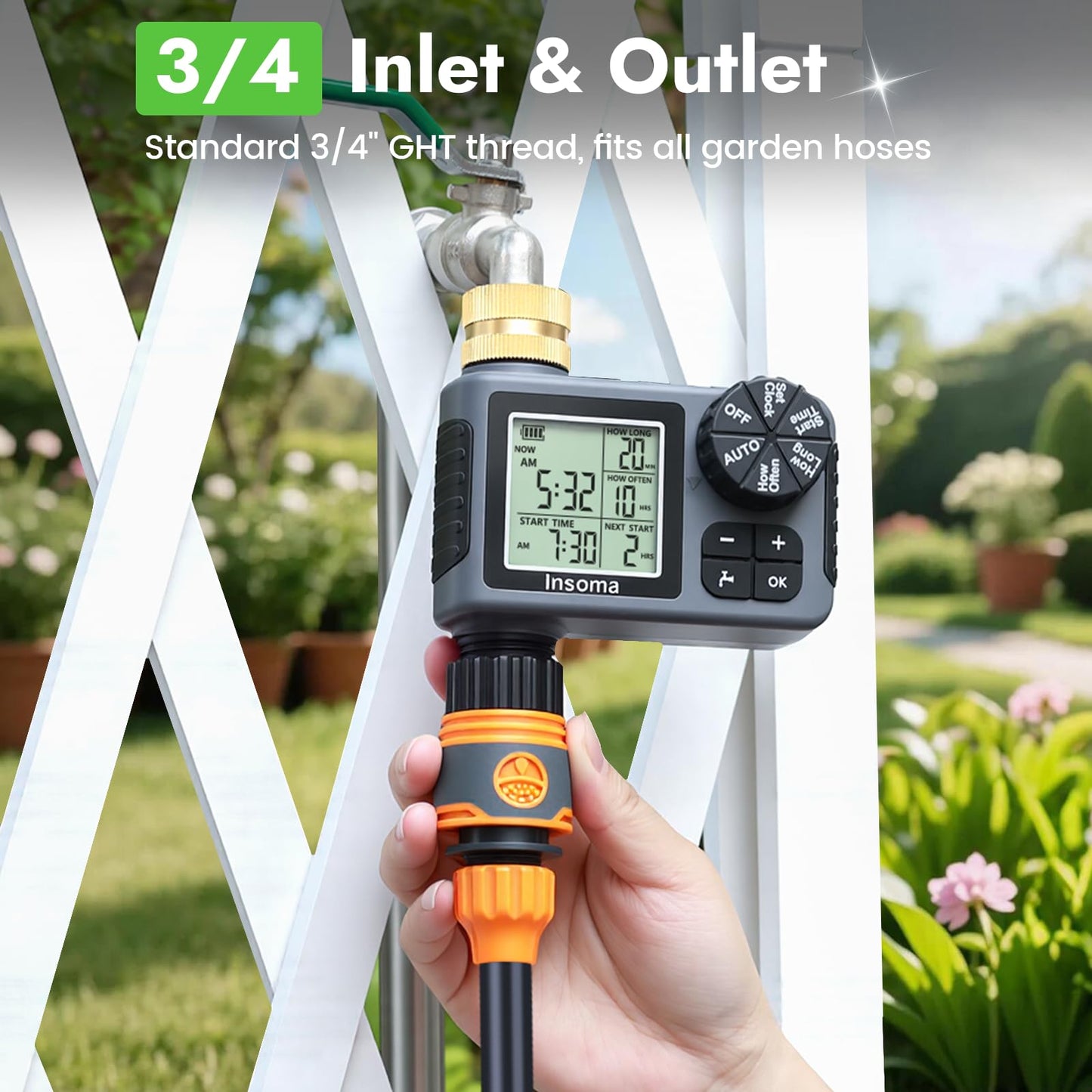 Sprinkler Timer with Brass Inlet & Outlet, Water Timer for Garden Hose with Auto/Manual/Rain Delay Mode, Easy Setup Hose Timers for Lawn, Garden, Vacation Watering,1 Outlet