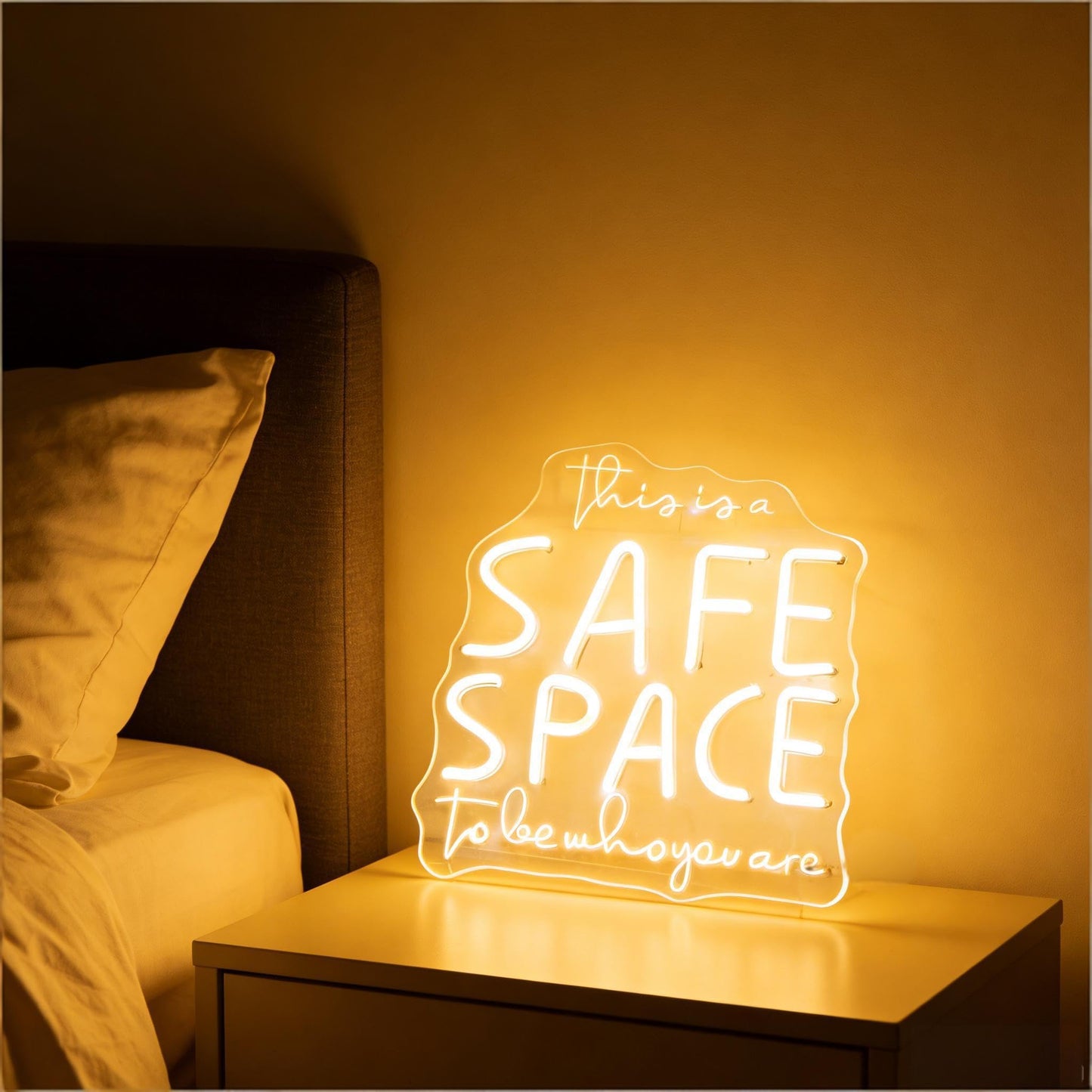 This Is A Safe Space To Be Who You Are Neon Sign, Warm White USB Powered Dimmable LED Neon Light, Home Bedroom Living Room Counseling Room Wall Table Decor 13.8 x 12.8 In