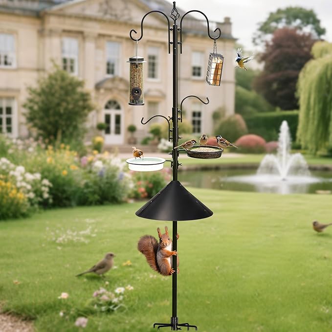 ERYTLLY Bird Feeders Bird Feeding Station Kit Bird Feeding Pole Wild Bird Feeder Hanging Kit with Squirrel Guard Baffle Suet Cage Tube Bird Feeder Planter Hanger Multi Feeder for Attracting Wild Birds