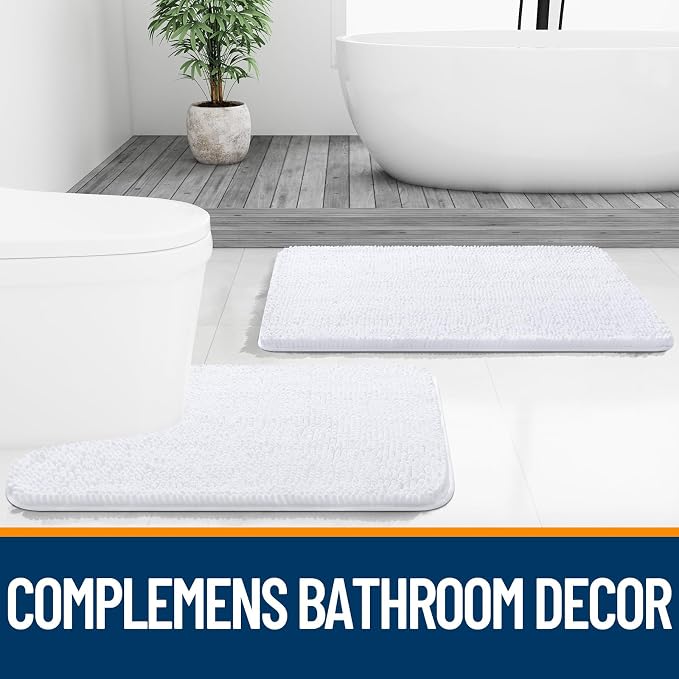 OLANLY Large Bathroom Rugs 47x32, Extra Soft Absorbent Chenille Bath Rugs, Rubber Backing Quick Dry, Machine Washable Bath Mats for Bathroom Floor, Tub and Shower, Home Decor Accessories, White