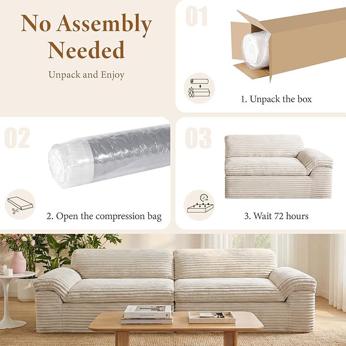 Vesgantti 118" Modular Sectional Couch, Comfy Corduroy Upholstered Cloud Couches