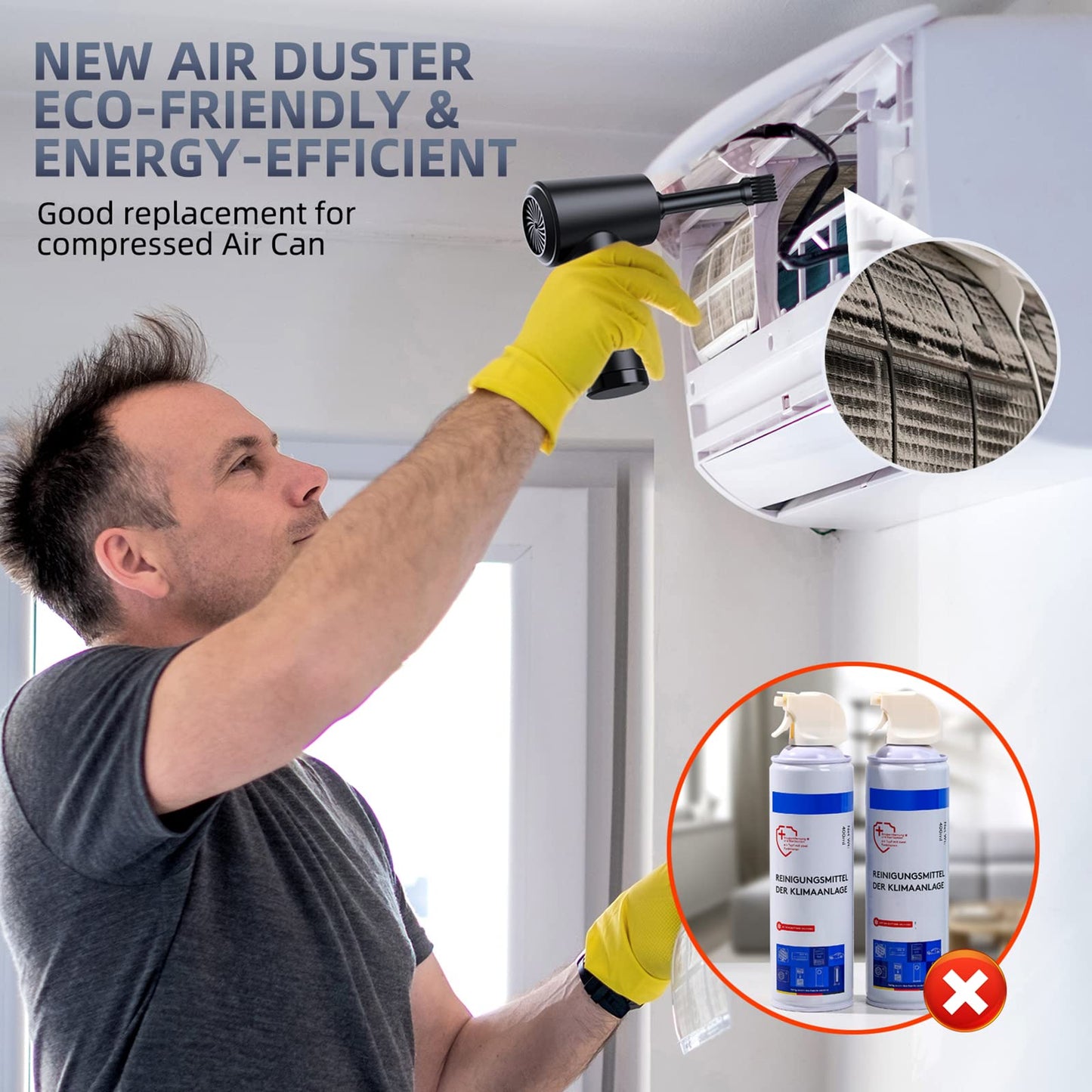 Electric Compressed Air Duster - 91000RPM High-Power Cordless Rechargeable Air Blower for PC, Keyboard, Computer & Electronics Cleaning - Portable Air Can Replacement for Office, Car, Home & Dusting