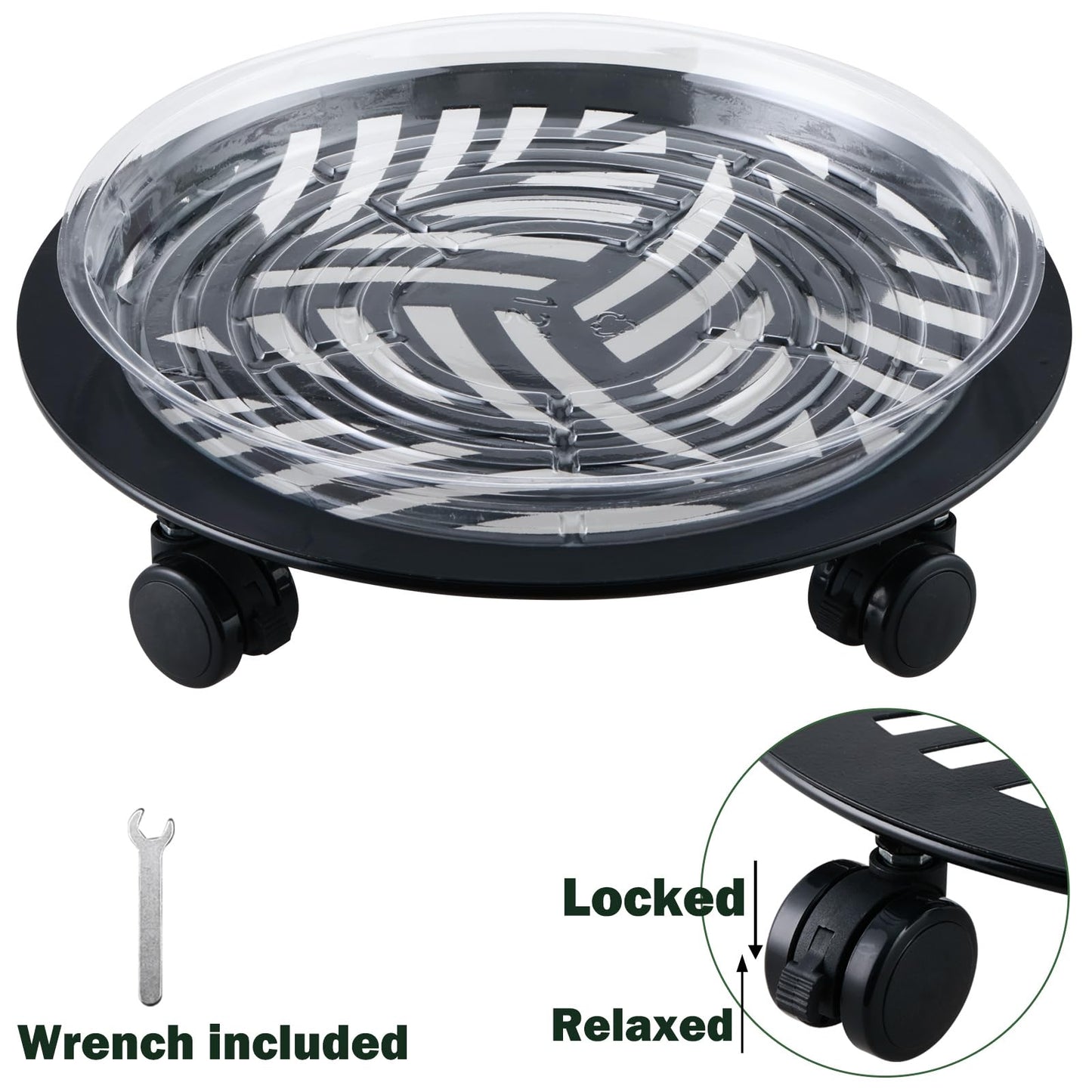3 Packs 13 inches Large Metal Plant Caddy with PU Wheels Heav-duty Rolling Plant Stands Indoor Outdoor Wheeled Plant Dolly Coasters Flower Pot Mover Rollers Plant Trolley Cart, Plant Saucers Included