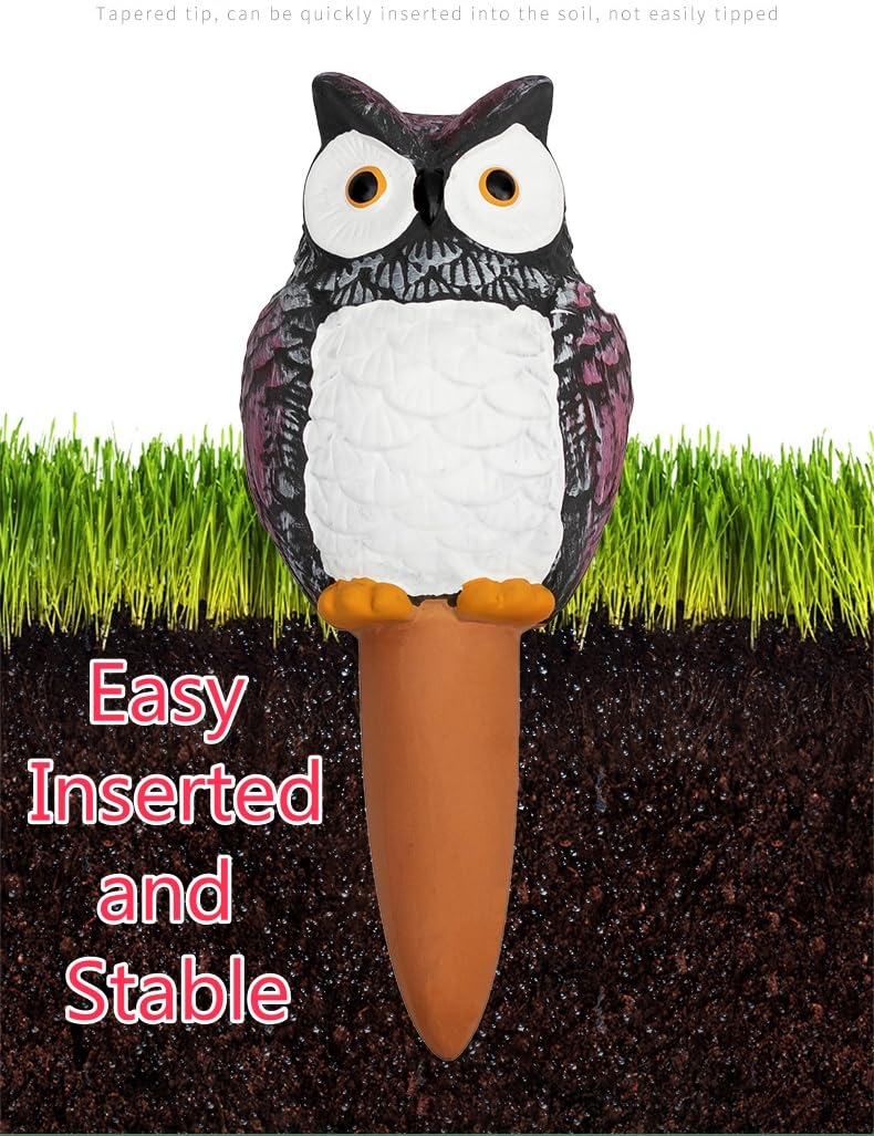 QinSuiKai 4 Pack Terra Cotta Watering Spikes, Owl Shape Terracotta Watering Spike, Vacation Self Watering Planter Insert, Automatic Plant Waterer for Indoor Outdoor Plants