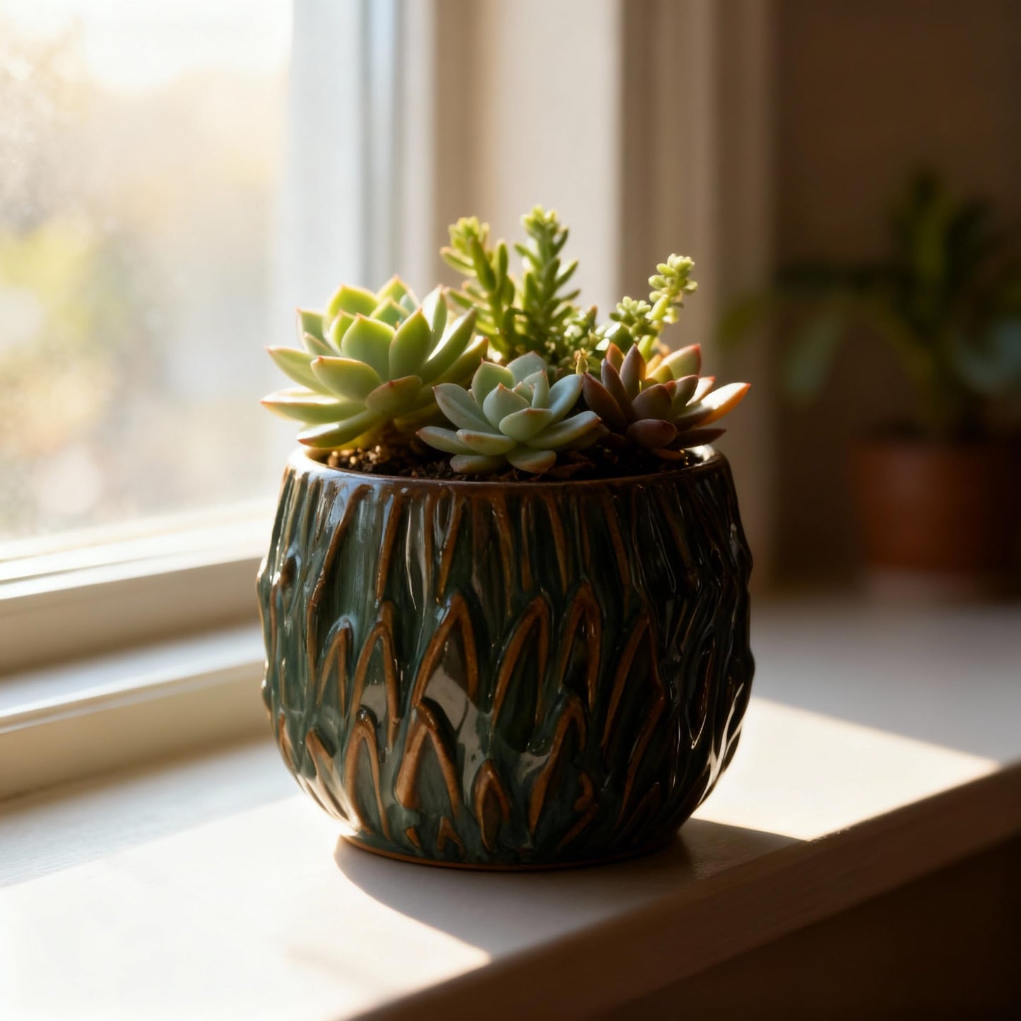YIOXIN Ceramic Planter,Small Planter,Cute Succulent Garden Pot,Indoor and Outdoor Universal Plant Pot,Small Pot Without Drainage Hole,Home and Office Decoration, (Dark Green)