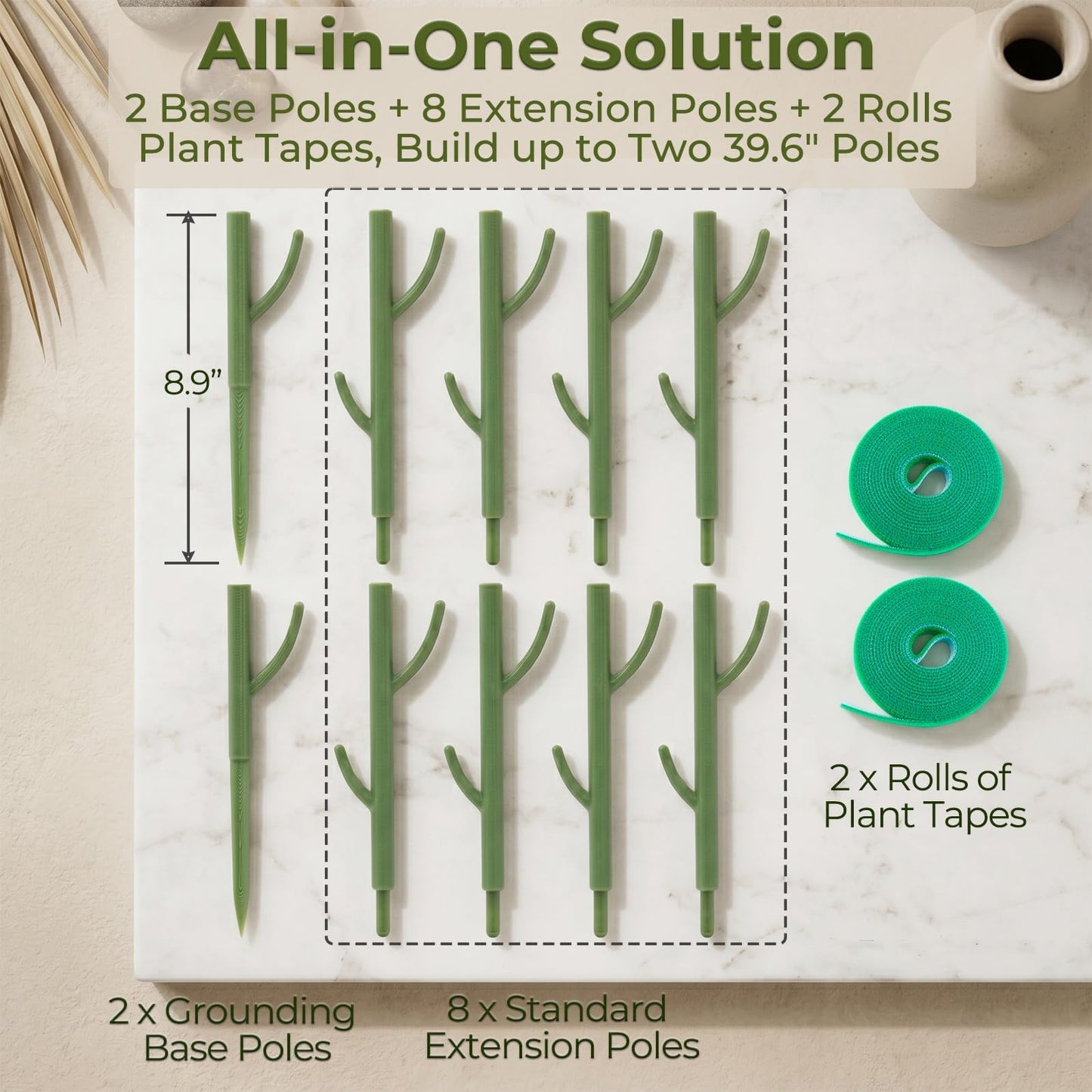 Heavy-Duty Monstera Plant Support Stakes - 10-Piece Stackable Sticks for Climbing Stem up to 39.6" Tall - 0.55" Thick Indoor Plant Poles & Outdoor Garden Structures