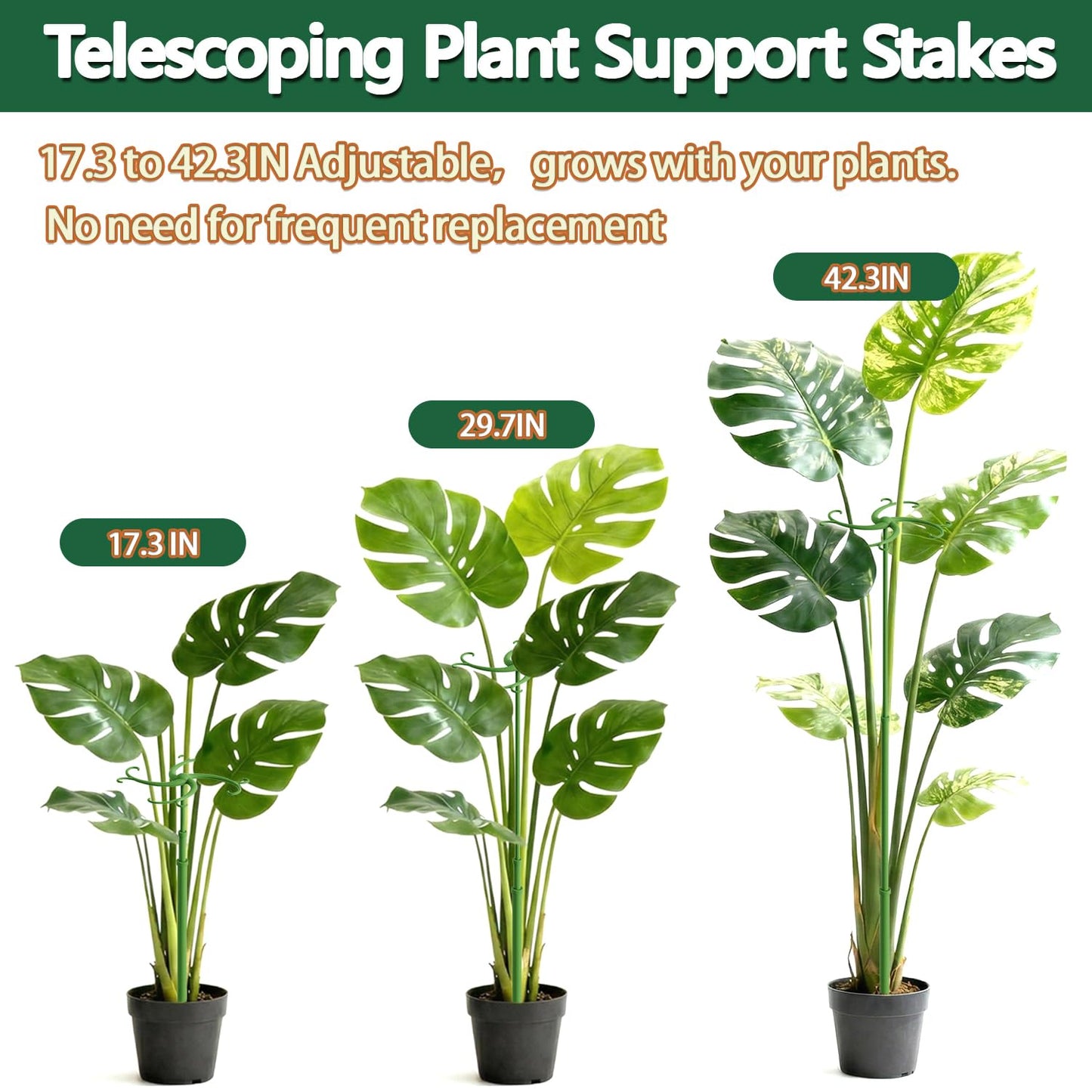 Telescoping Plant Support Stakes,5Pack 17.3 to 42.3IN Adjustable Monstera Plant Support,Garden Stakes with Clips,Sturdy Plant Sticks for Indoor Outdoor Plants, Orchid, Tomato, Vine,Monstera