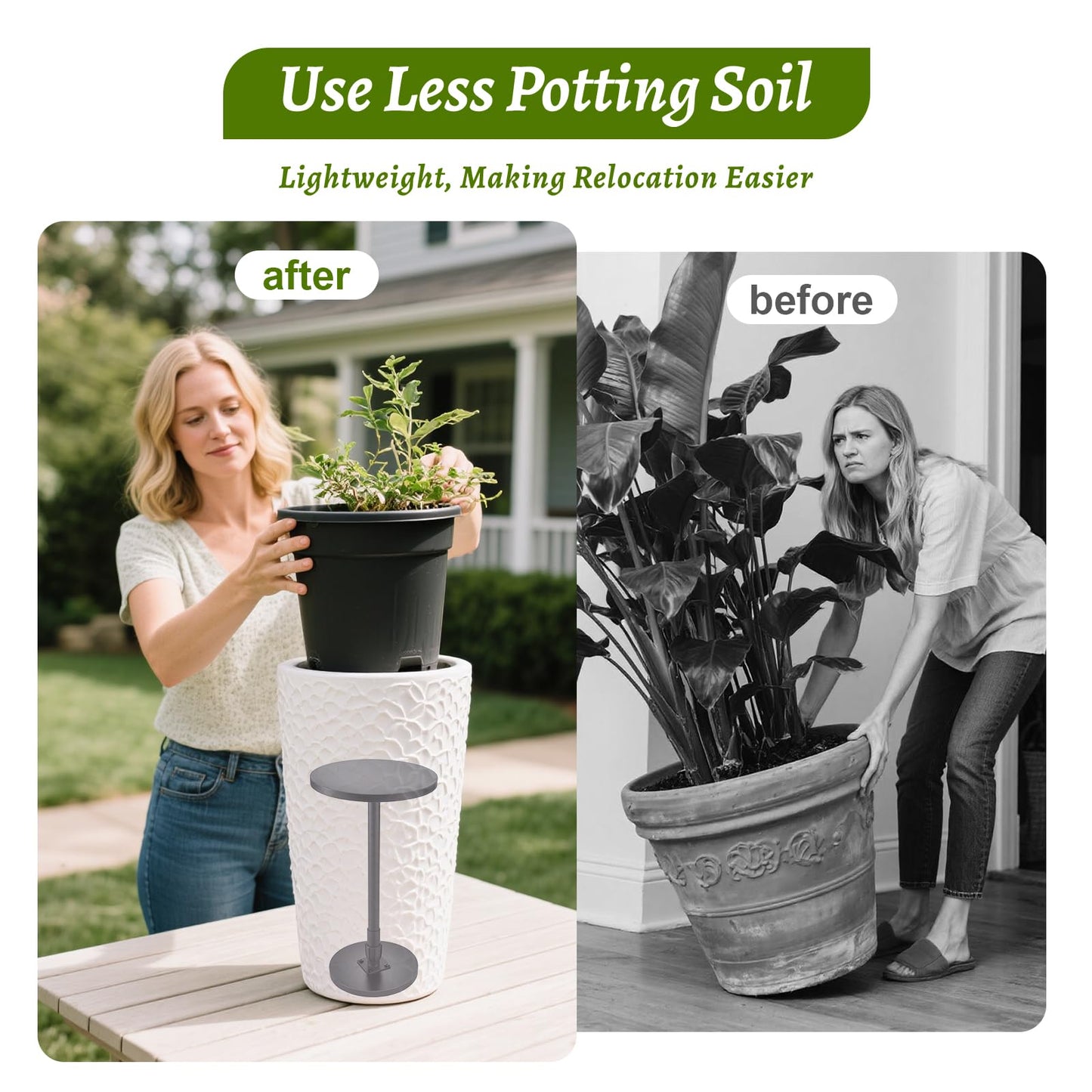 Decivems Universal Planter Insert, 2-Piece Adjustable Pot Riser for Inside Pots, 17.5"-31.5" Tall Plant Stand for Large Planter, Pot Filler for Indoor/Outdoor Plants, Fits 6/8/10 Inch Base (Square/Round)