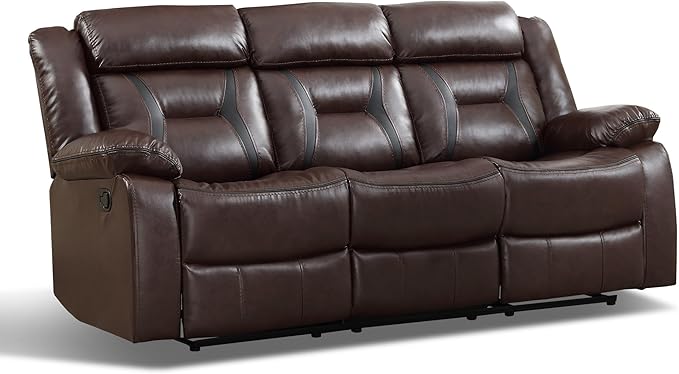 EBELLO Faux Leather Manual Reclining Sofa, 3 Seat Recliner Sofa Chair, Couch