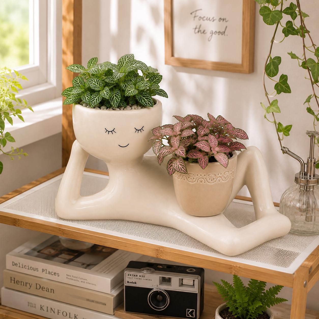 zhydrl Lazy Guy Planter - Resin Pot with Drainage Holes Cute Lying Down Smiling Figure for Succulents & Cacti, Unique Home Garden Decor Gift Idea for Indoor Outdoor Use