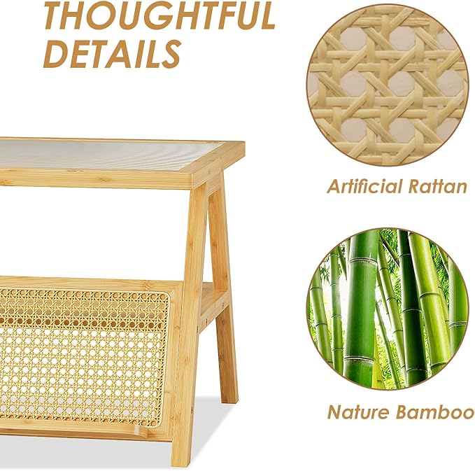 Bamworld Coffee Table with Storage Mid-Century Modern Coffee Table Boho