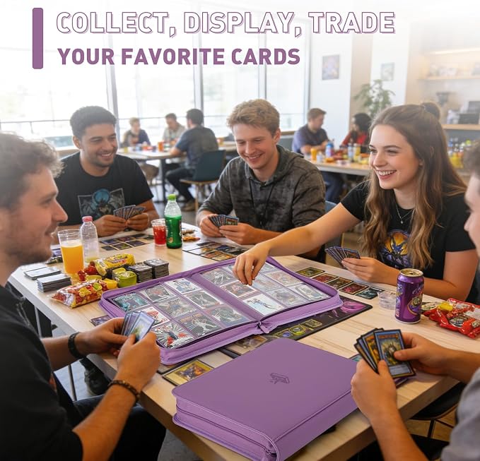 Trading Card Binder 9 Pocket, 360 Pockets Double-Sided Card Album, Premium PU Leather Zipper Card Holder for MTG, TCG, Sports & Game Cards, Must-Have for Collectors(Purple)