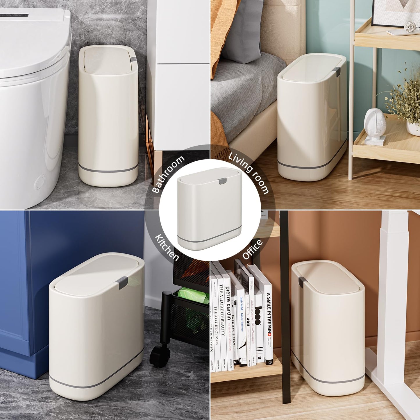 LavStow Bathroom Trash Can with Lid, 2.6 Gallon Slim Garbage Can with Inner Bucket, Press Top Bin, Plastic Narrow Wastebasket for Kitchen, Home, Office, Bedroom, Living Room