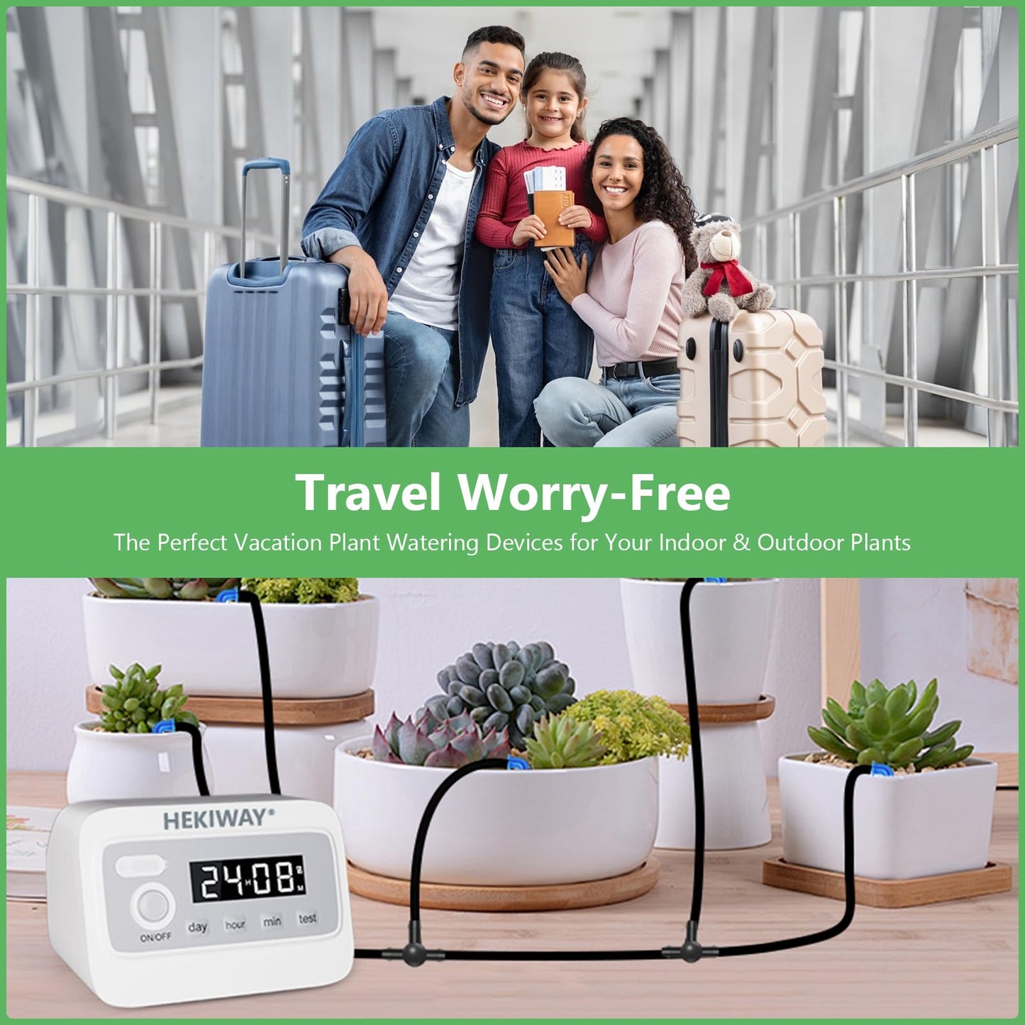 82FT Automatic Plant Watering System–HEKIWAY 390 Adjustable Watering Modes, Supports 30 Pots | Indoor Garden System & Vacation Plant Watering Devices, Auto Watering for Plants Outdoor