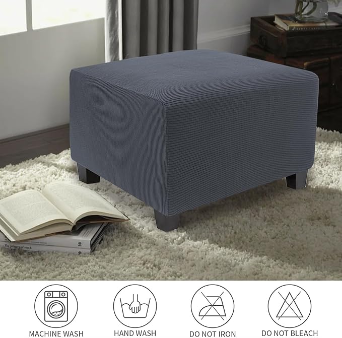 NeColorLife Stretch Ottoman Cover Square Soft Knitted Jacquard Washable Thick