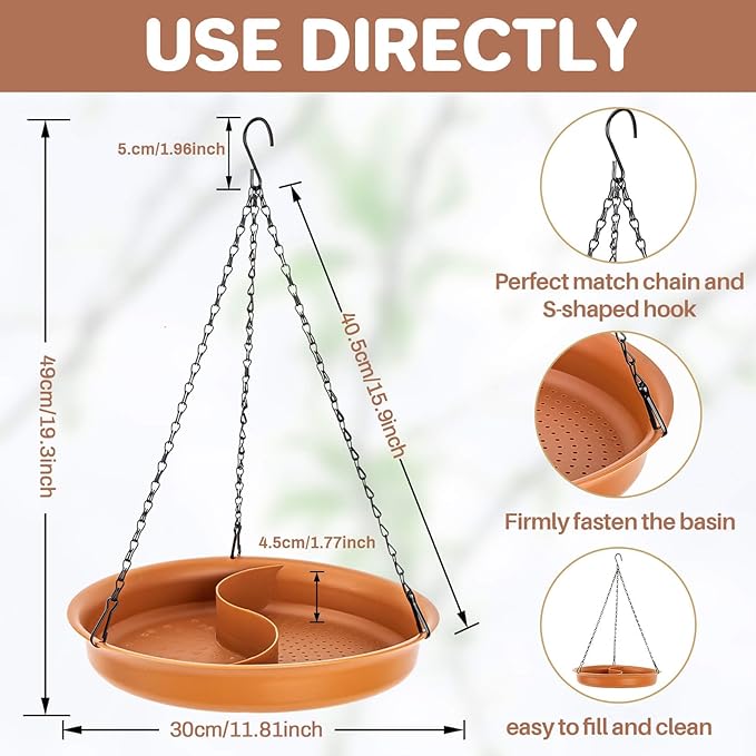 CARGEN Hanging Bird Bath for Outdoors - Hanging Bird-Feeder BirdBath Bowl Water Feeder for Garden Plate Tray BirdBath Tray Water or Seed