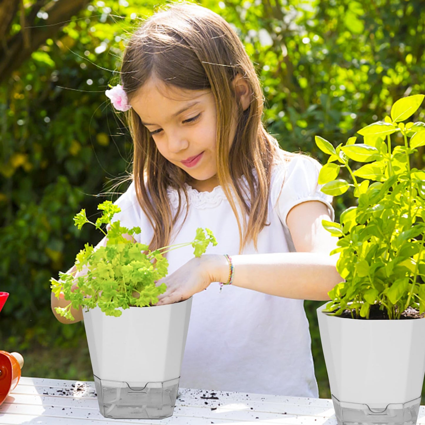 TekkPerry 6 Pack Self Watering Plant Pot, 6.6/5 Inch Plastic Self Watering Pots for Indoor Outdoor Plants African Violet Pots Easy Plant Self Watering Pot with Wick Rope for Plants Flowers
