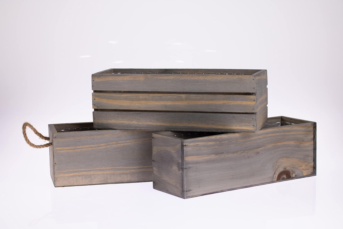 Wood Planter Box with Wine Crate Styled, 12x4 Inch Rectangular, Rustic Barn Wood, Plastic Liner, Wedding Flowers Holder, Home and Venue (12x4 Wine Crate Set of 4, Natural)