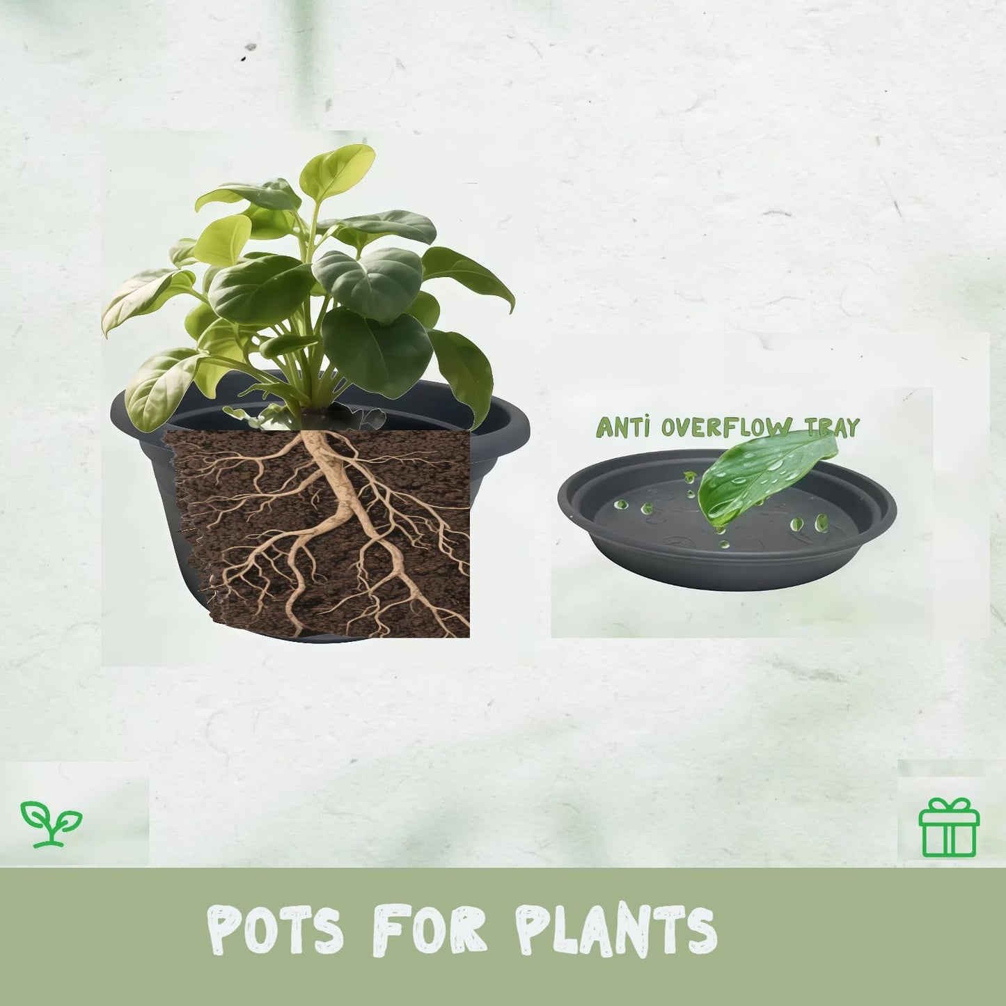 WXQLSZX 6 Pack 10 Inch Round Plastic Plant Pots with Saucers, Pot with Drainage Holes and Tray, Outdoor Pots for Plants with Decoration Flower Pots for Indoor Plants Home Garden Outdoor (Dark Gray)