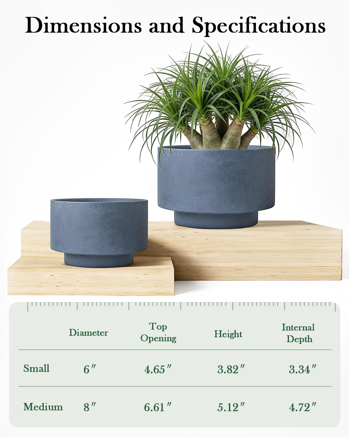 YBX YIBOXUAN Succulent Pots, 8 Inch + 6 Inch Plant Pots for Plants with Drainage Hole, Indoor Outdoor Ceramic Planter, Set of 2 Round Flower Pots for Succulent and Plants, Blue