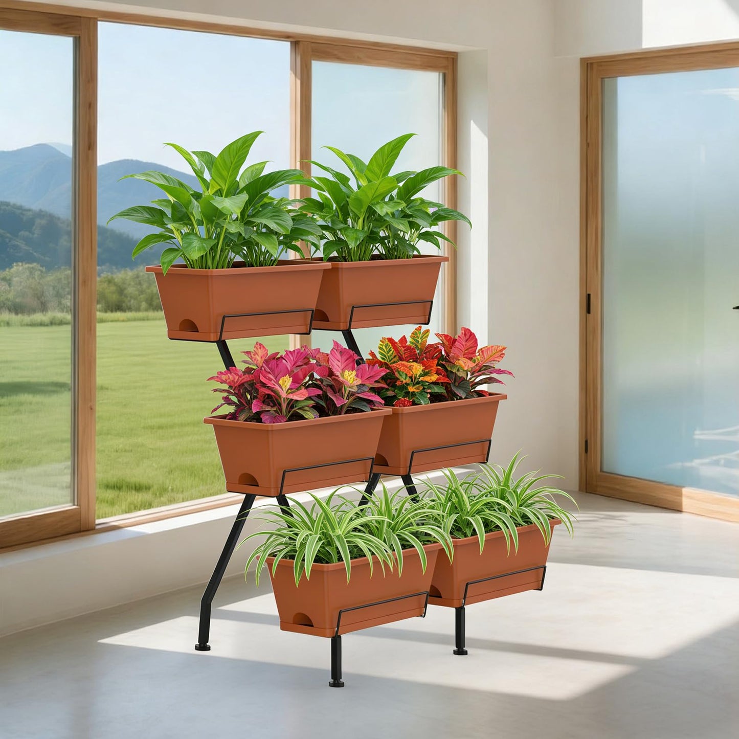 Vertical Garden Planter 3 Tier Vertical Raised Garden Bed Standing Garden Planters with 6 Container Boxes Elevated Garden Planters Indoor Outdoor Herb Planter for Flowers Vegetables Plants, Brick Red