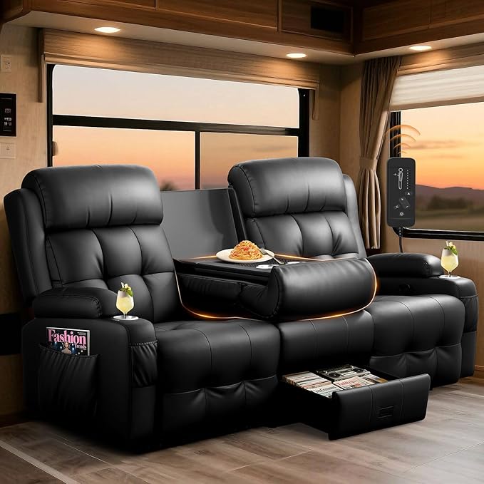 RV Loveseat Recliner Sofa, Oversized Massage Wall Hugger 3-Seater Recliners