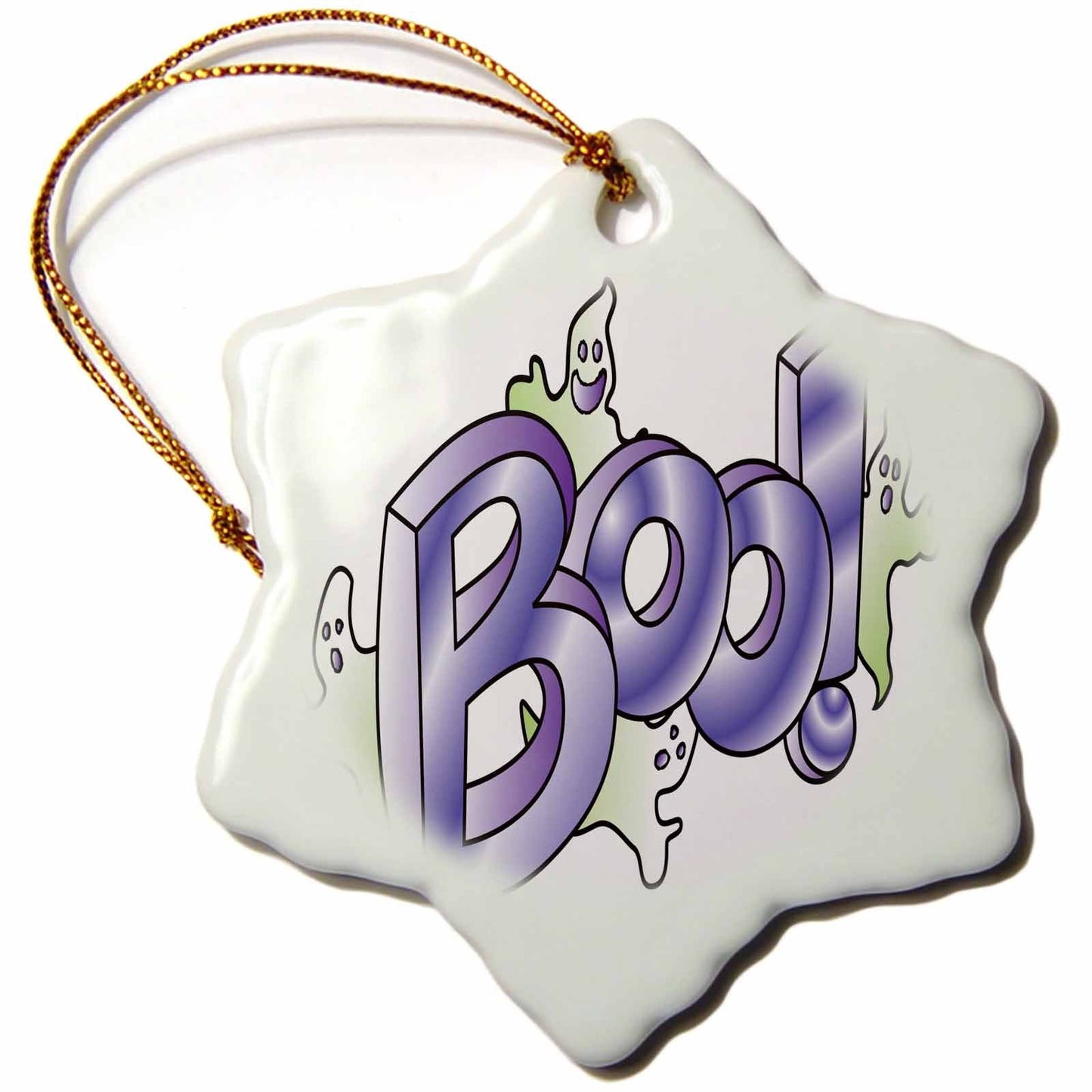 3dRose ORN_216799_1 Cute Halloween Ghosts Say Boo Snowflake Ornament, 3"