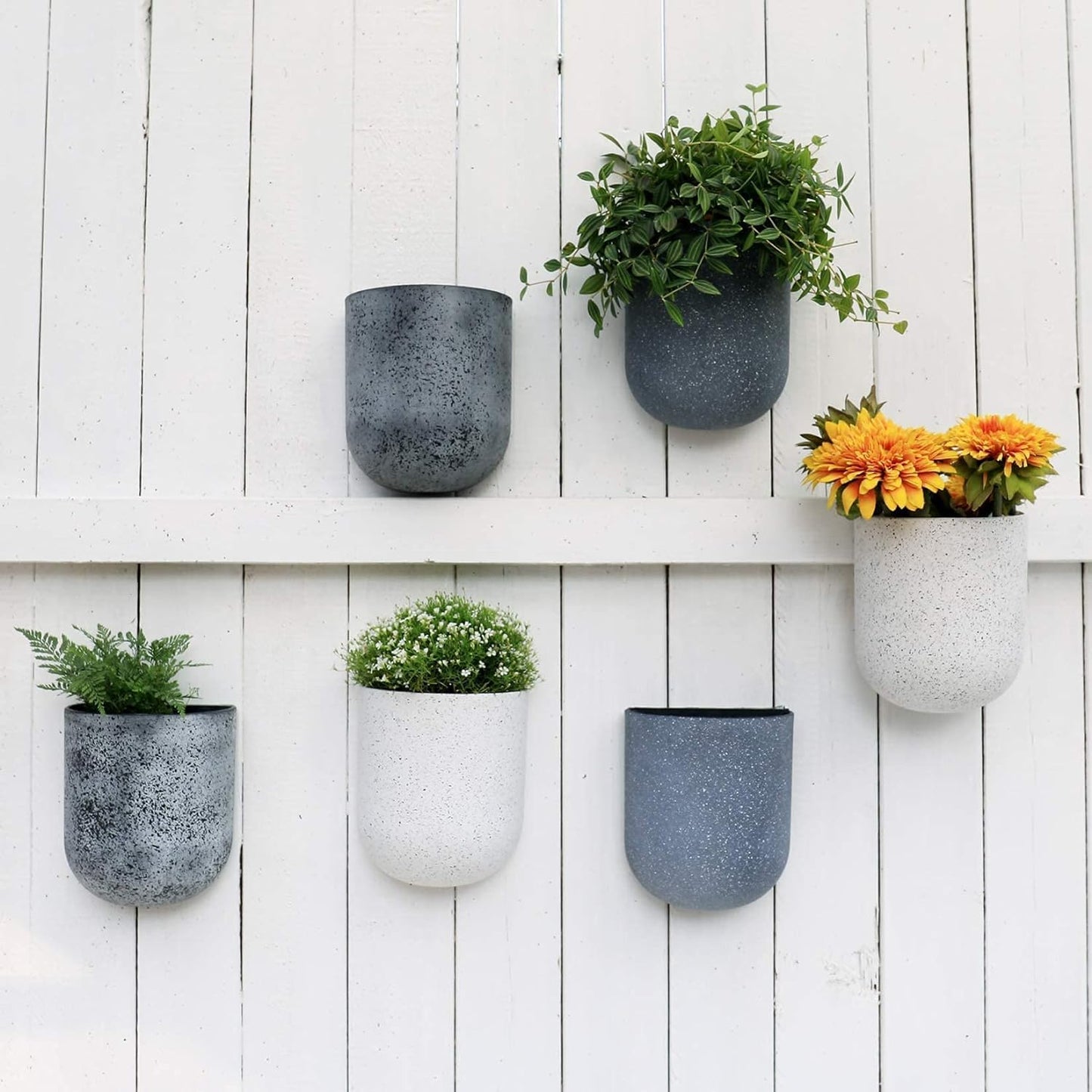 LA Jolie Muse Wall Hanging Planters for Indoor Plants,Hanging Flower Pots for Air Plants Succulent, Set of 2, 5.7L*4.1W*7H, Speckled White