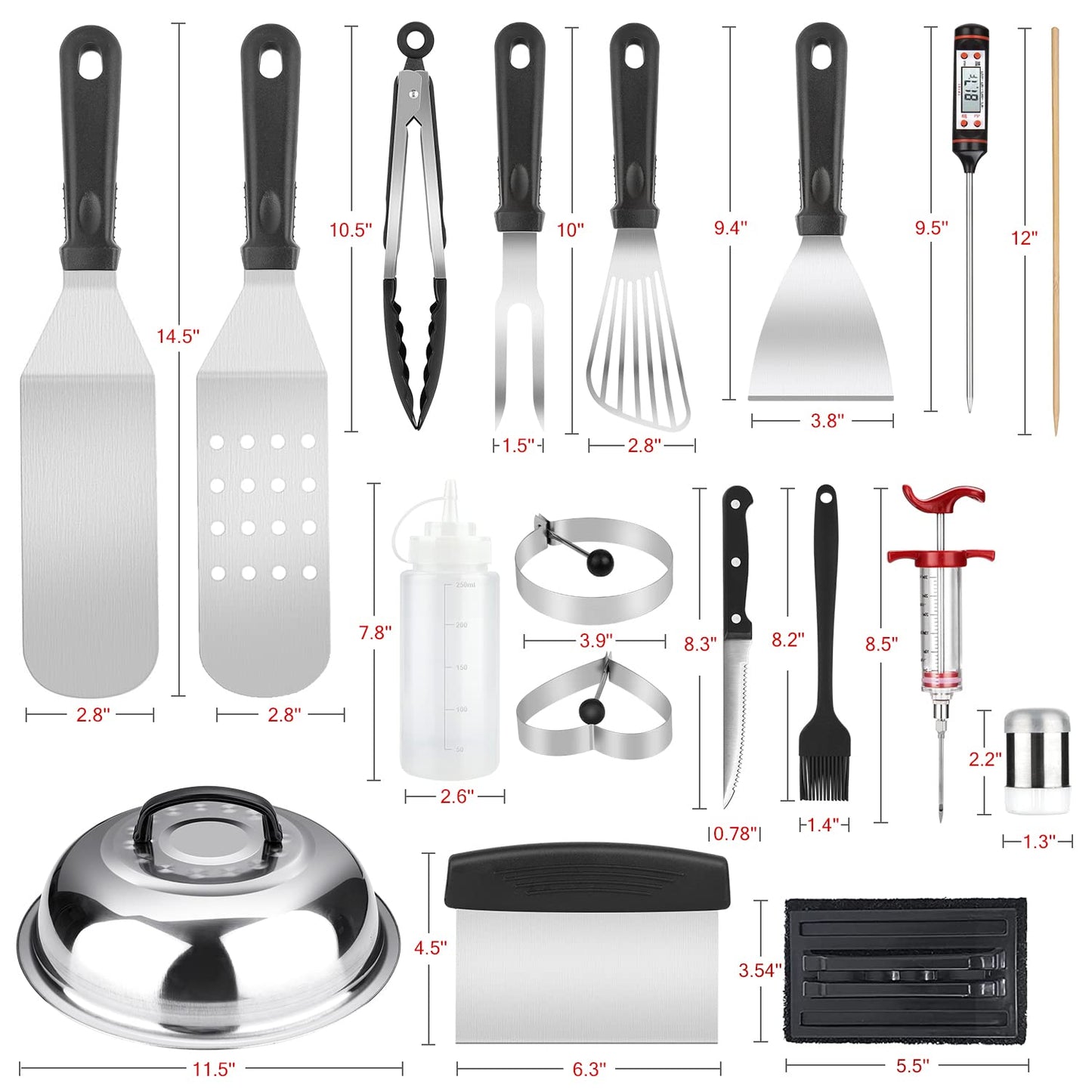 Griddle Accessories Kit, 135 Pcs Griddle Grill Tools Set for Blackstone and Camp Chef, Professional Grill BBQ Spatula Set with Basting Cover, Spatula, Scraper, Bottle, Tongs, Egg Ring