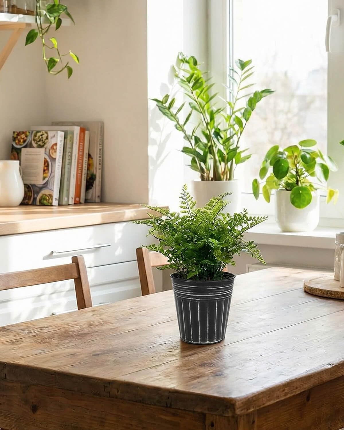 vensovo 5 Inch Galvanized Bucket Planter - 6 Pack Metal Flower Pots with Drainage Holes & Plugs, Rustic Black Tin Pots for Indoor Herbs, Outdoor Succulents, Farmhouse Home Garden Decor