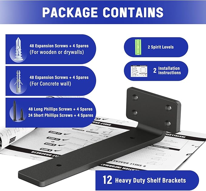 Goovilla Shelf Bracket, Heavy Duty Floating Shelf Brackets 8 inch Long