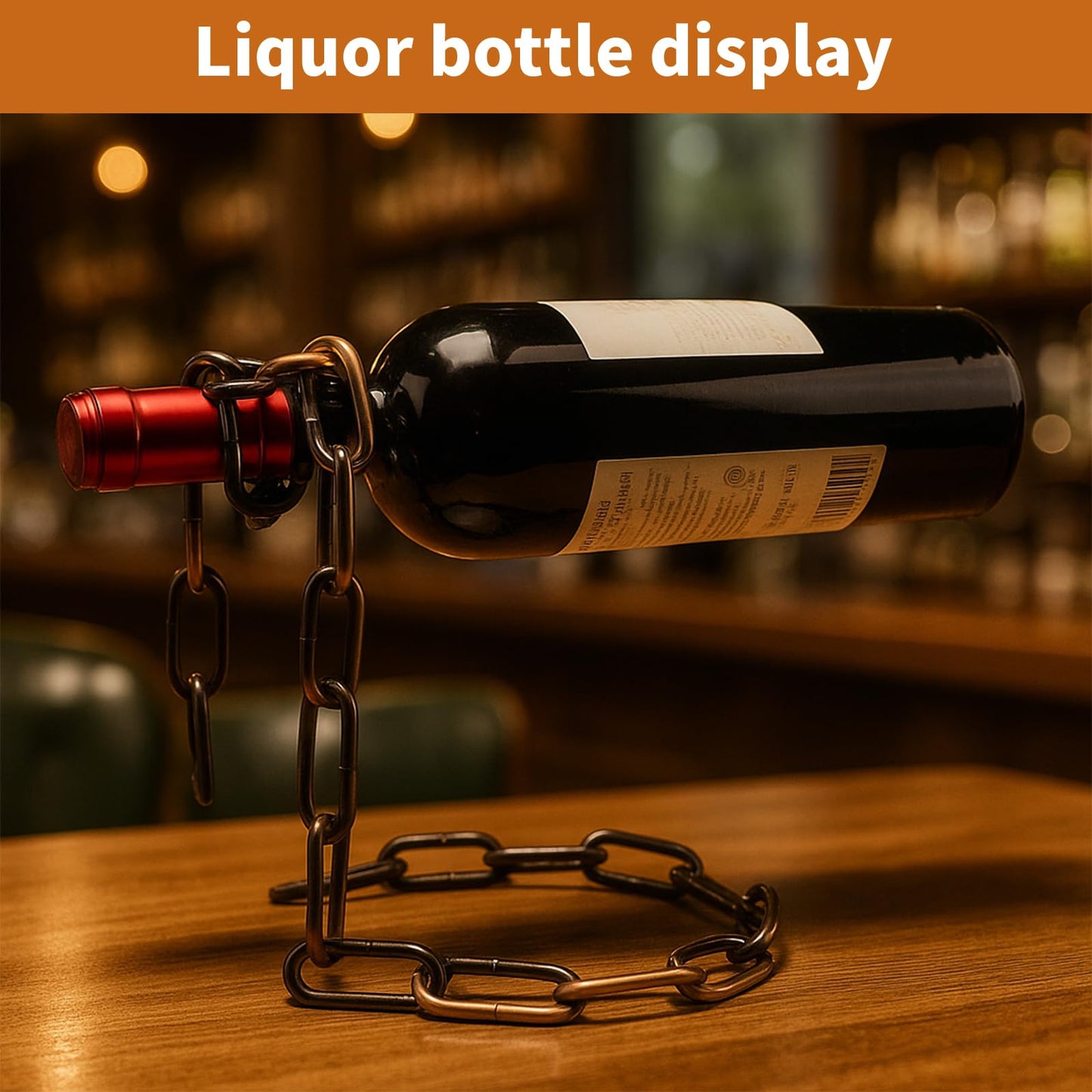 TBWHL Novelty Magic Wine Bottle Holder Floating Steel Link Chain Wine Bottle Rack/Holder - Holds Bottles in the Air, Unique Levitating Wine Bottle Stand for Home Bar, Kitchen, or Party Deco(Brown)