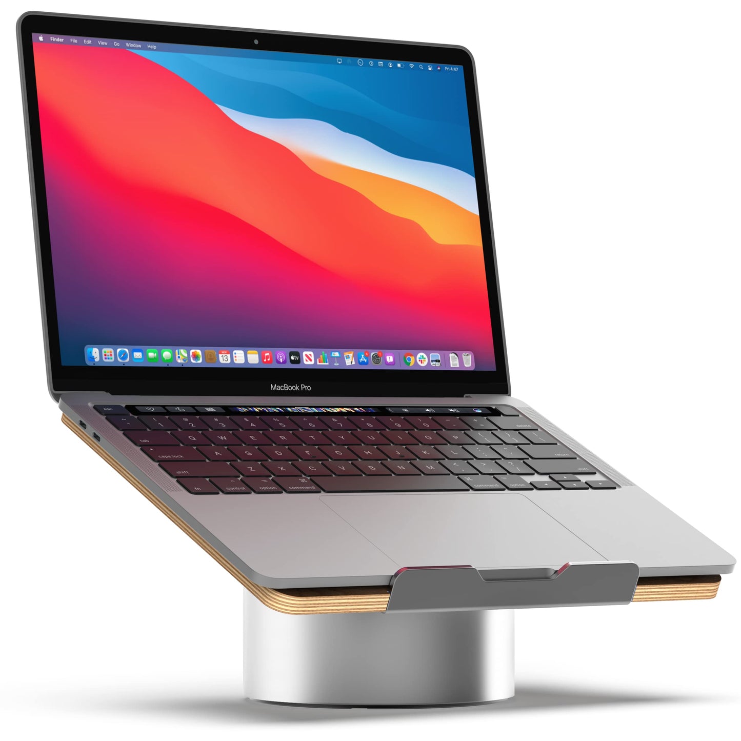 HumanCentric Laptop Riser for Desk in Black Walnut Wood Top and Space Gray Aluminum Base, Compatible with MacBook and Other Laptops Up to 16 Inches, Ergonomic Computer Holder, 25-Degree Angle Tilt