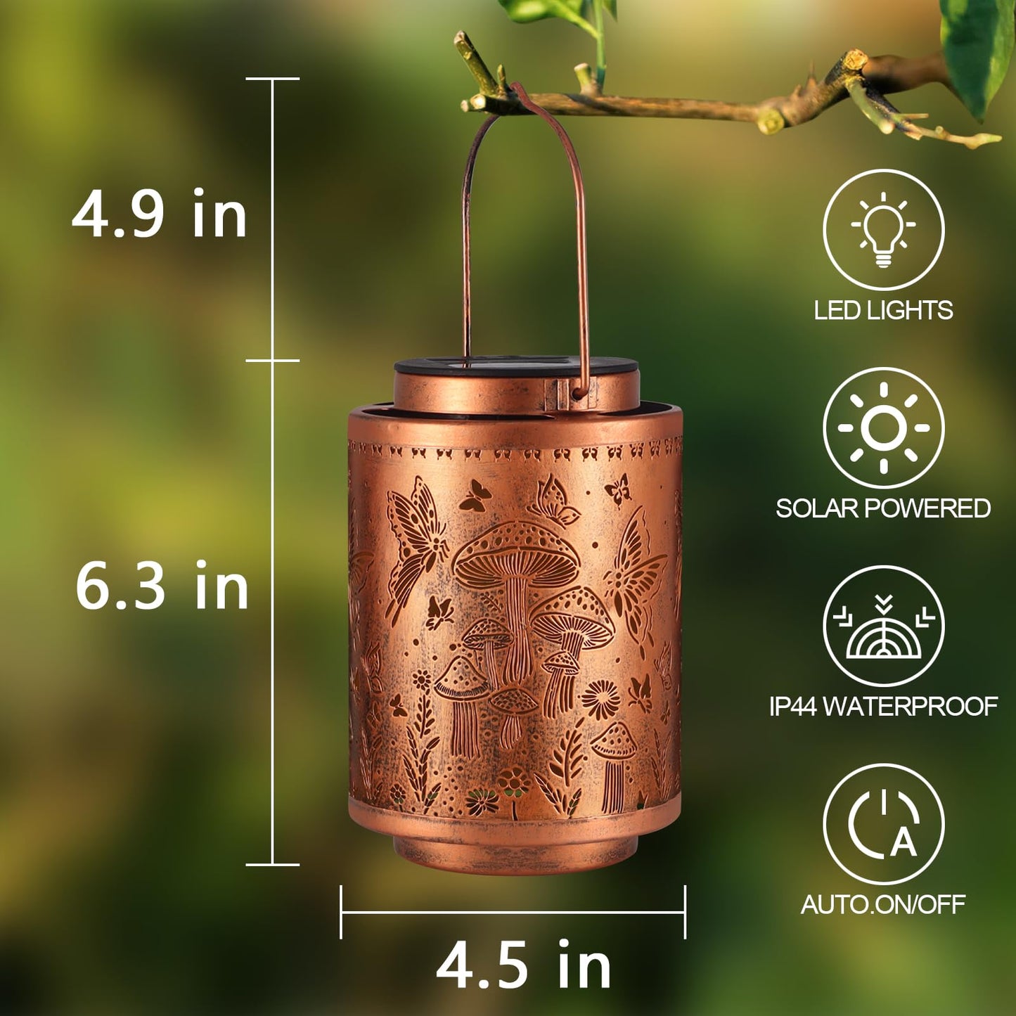 Solar Lanterns Outdoor Waterproof Mushroom Butterfly Garden Decor Gifts for Women Mon Grandma Metal Hanging Solar Lights Decoration for Outside LED Lanterns for Yard Patio Lawn