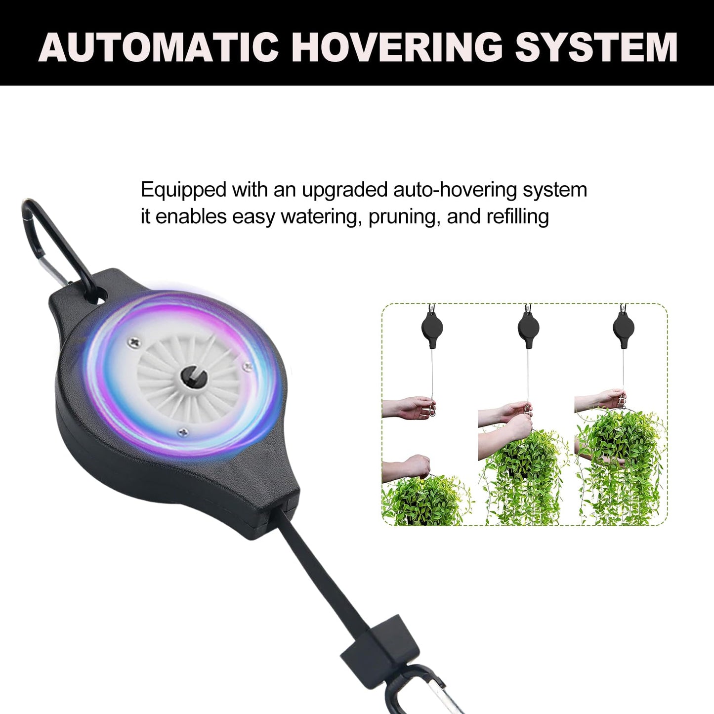 Retractable Plant Hanger with Carabiners for Watering, Auto Lock Plant Pulleys for Hanging Plants Garden Baskets Pots,Birds Feeder,Easy to Raise and Lower, 2.2-33lb Heavy Duty Plant Pulley Hangers