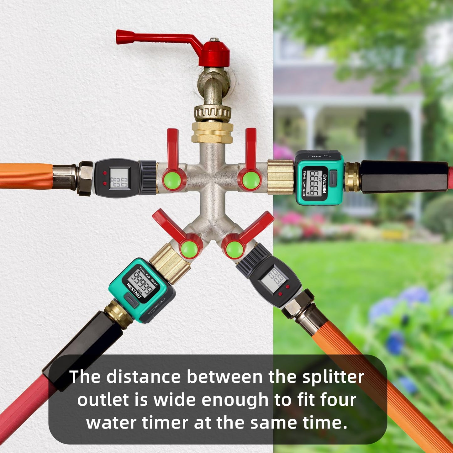 DINGBAI Hose Splitter 4 Way, High Flow Garden Hose Splitter, 3/4” Ght Inlet Brass Heavy Duty Hose Converter, Full Flow water 4 Way Faucet hose splitter, Long Handle Hose Valve Large Outlet.