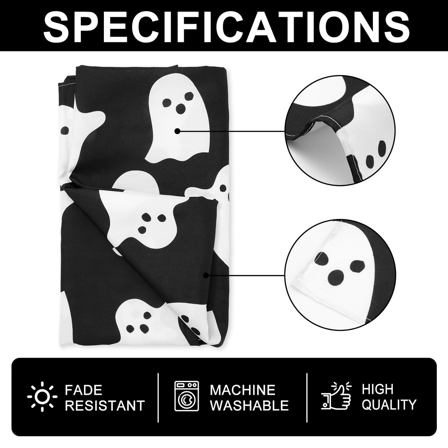 JarThenaAMCS Halloween Ghost Tablecloth Black White Cute Ghost Table Cover 60 x 104 Inch Table Cloth for Birthday Baby Shower Trick or Treat Party Supplies Decoration
