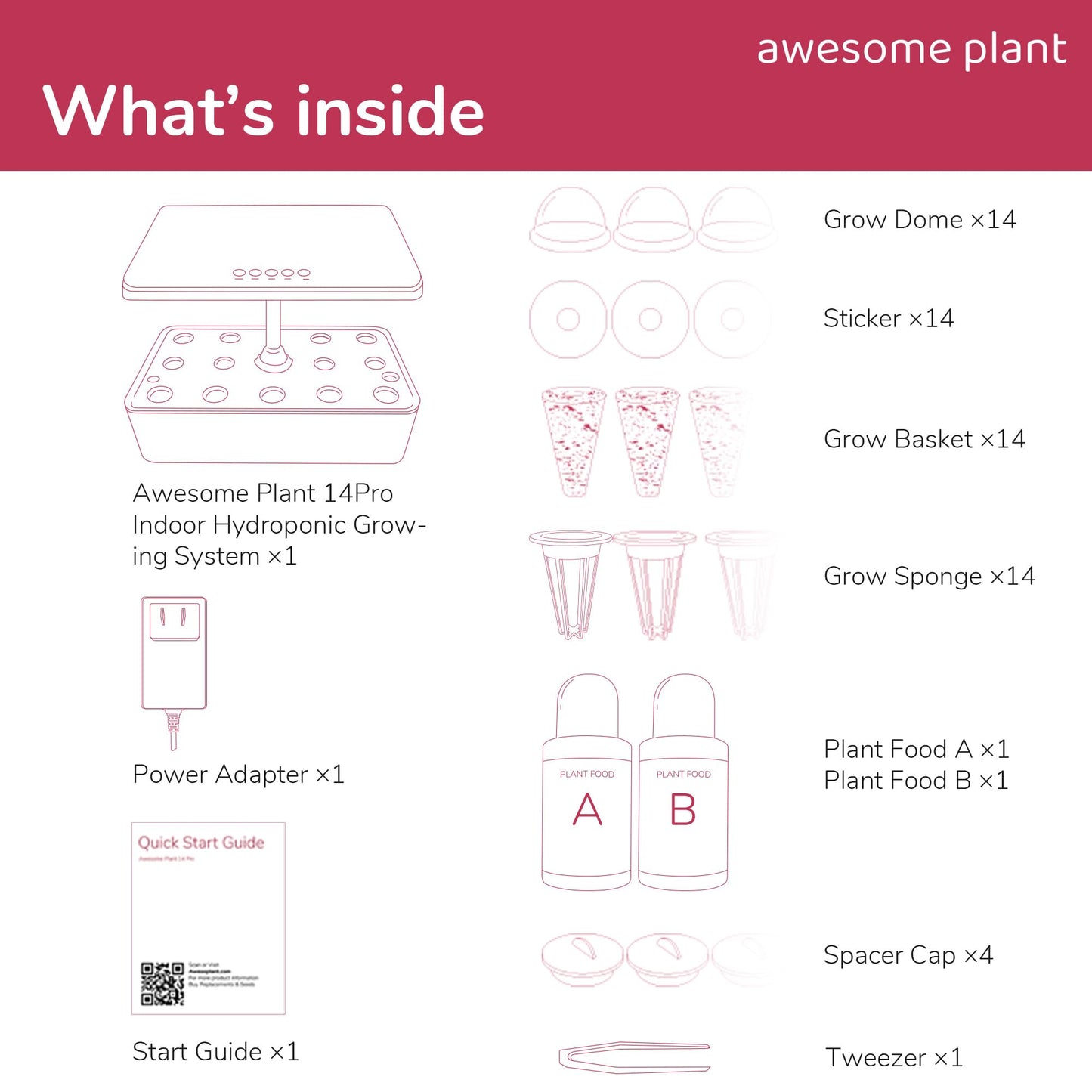 Awesome Plant 14Pro Hydroponics Growing System Kit (14 Pods), Large Indoor Herb Garden Kit with 5L Watertank, LED Grow Light, Perfect Hydroponic Gardening Gifts, Adjustable Height Up to 18.7", Black