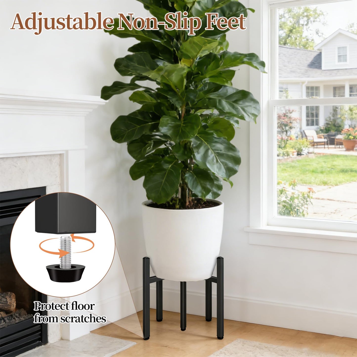 LUBORN Plant Stand Indoor Outdoor, Adjustable Plant Stands Fit for 15–20-Inch Large Plants, Mid-Century Metal Planter Stand, Heavy-Duty Single Modern Plant Holder for Living room, Patio