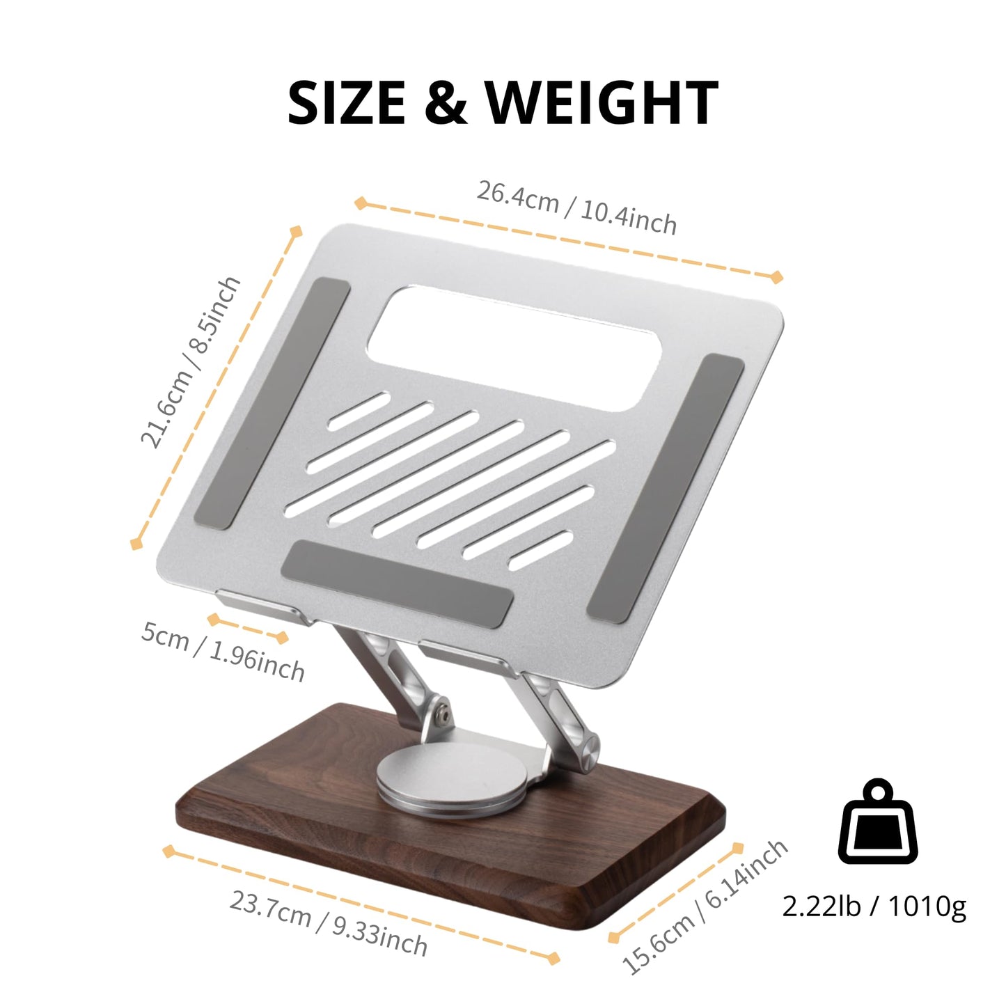 muso wood Laptop Stand for Desk, Laptop Riser with 360 Rotating Walnut Base, Adjustable Laptop Stand, Ergonomic Wooden Laptop Ventilated Stand for 10 to 17.3 Inches Notebook PC Computer