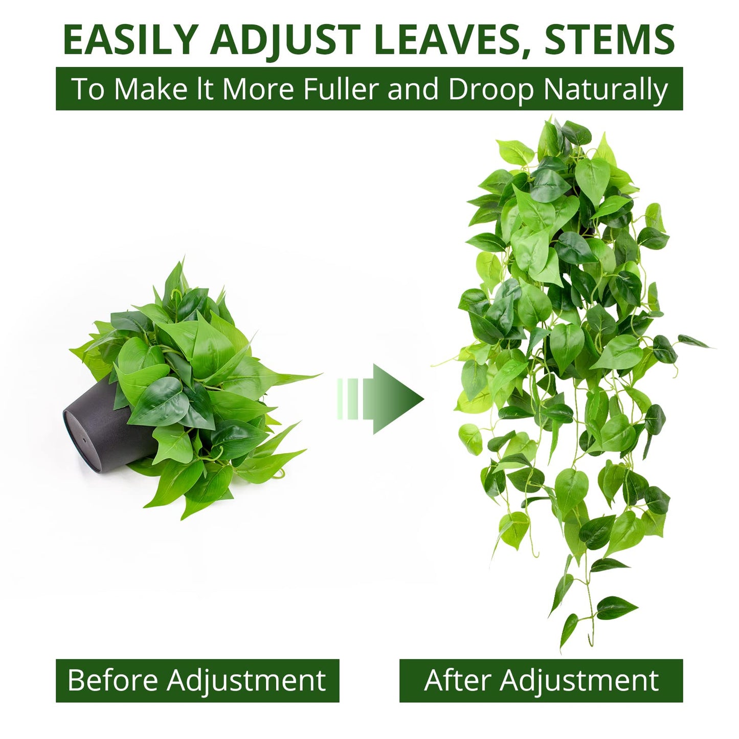 LOYWREE 35.4in Artificial Plants in Black Pot Realistic Fake Hanging Potted Greenery with Faux Ivy Vine & Pothos - Ideal for Shelf, Home, Office, Indoor & Outdoor Garden Decor