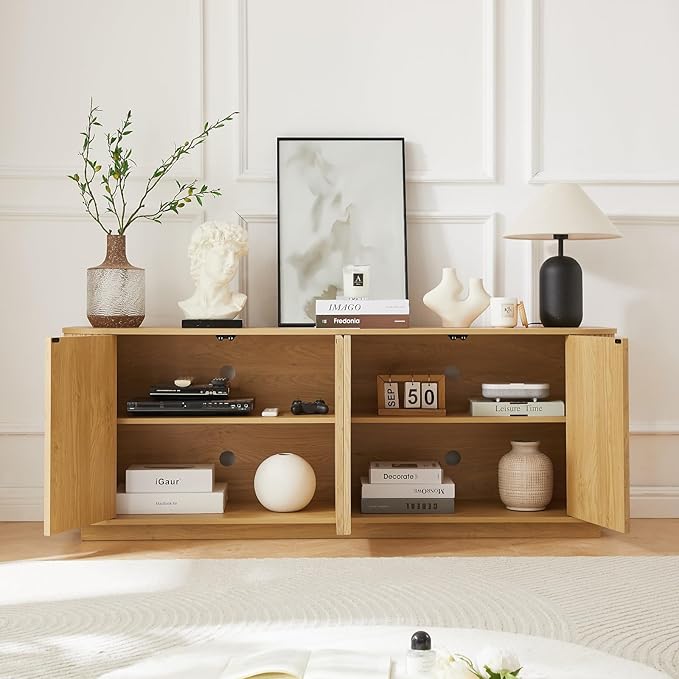 Fluted TV Stand for TVs Up to 75 Inch, Mid Century Modern TV Console for Living
