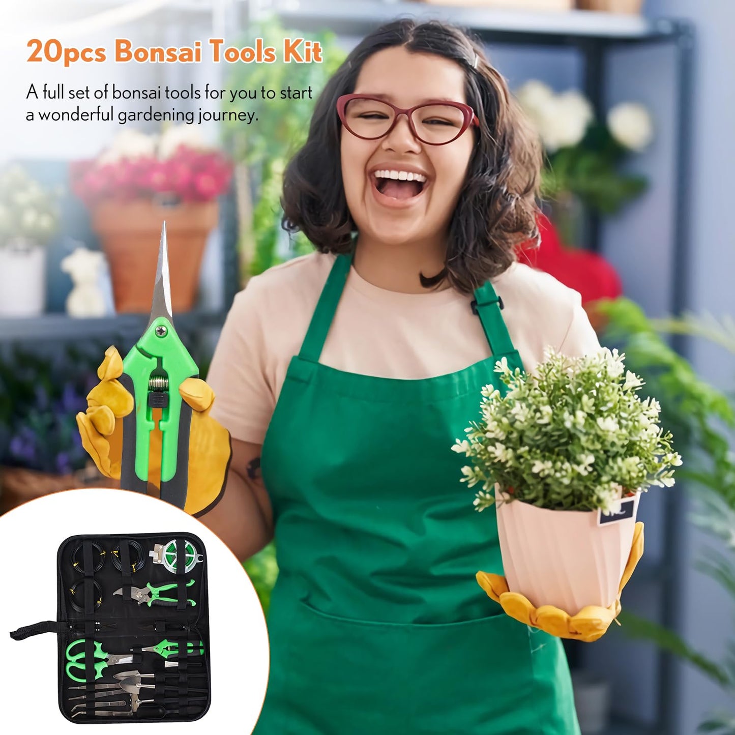 Bonsai Tools Kit 20 Pcs Garden Tools Set for Starters, Gardening Gifts for Women Men Includes Bonsai Wire Kit, Plant Mat, Pruning Shears, Bonsai Scissors, Succulent Tools in Leather Storage Bag