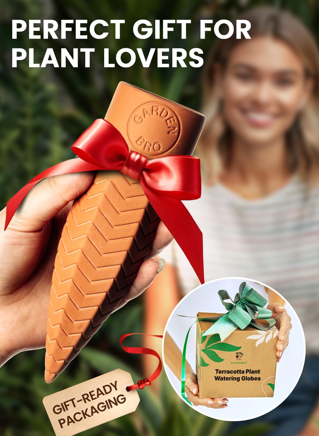 4pc Olla Watering Spikes For Plant Watering With Lids - Automatic Terracotta Self Watering Spikes For Indoor Plants & Outdoor - Terracotta Watering Spikes For 8" Pots Or Larger Water Plants While Away
